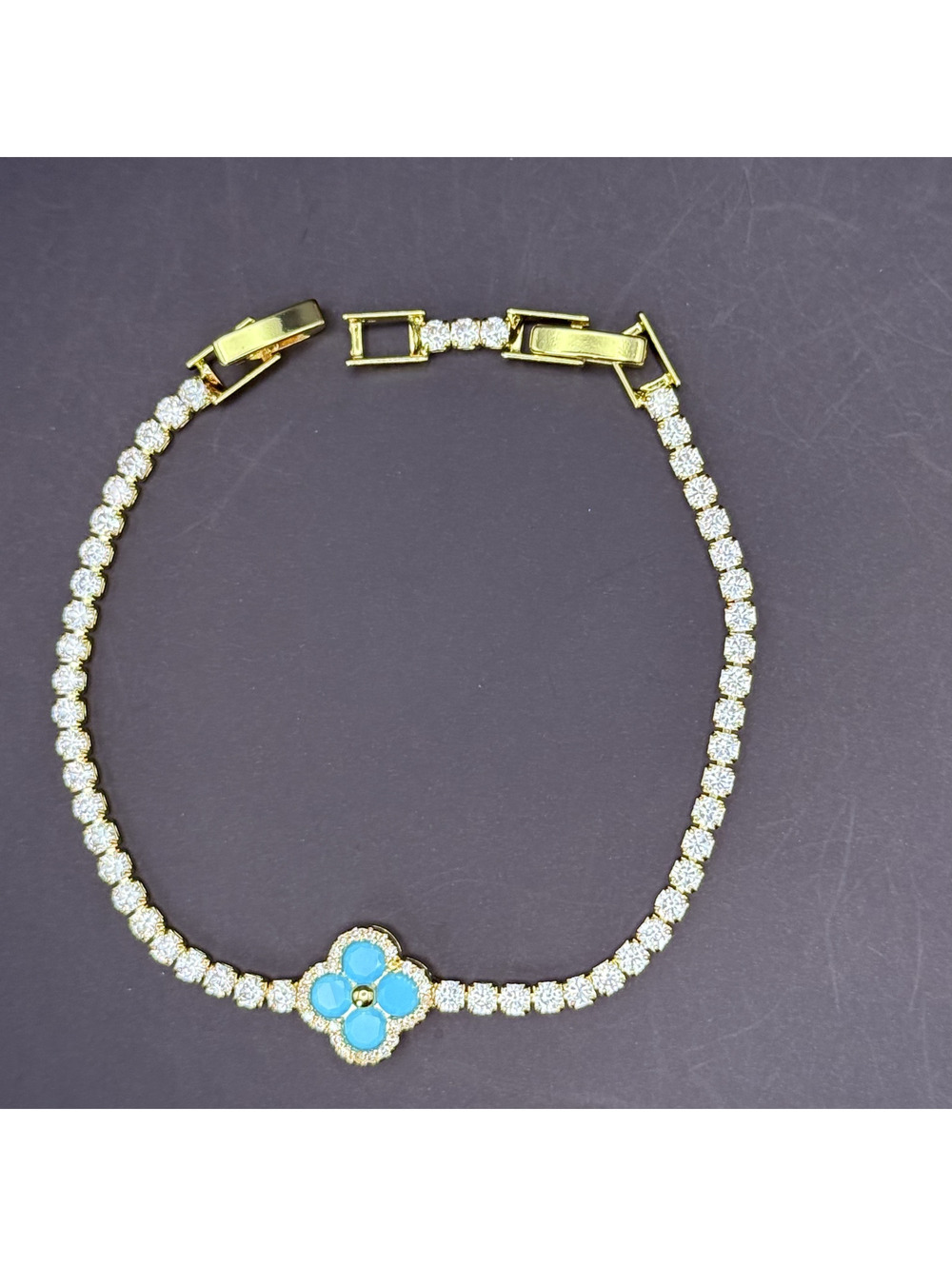 candy+clover turquoise clover gold tone tennis bracelet